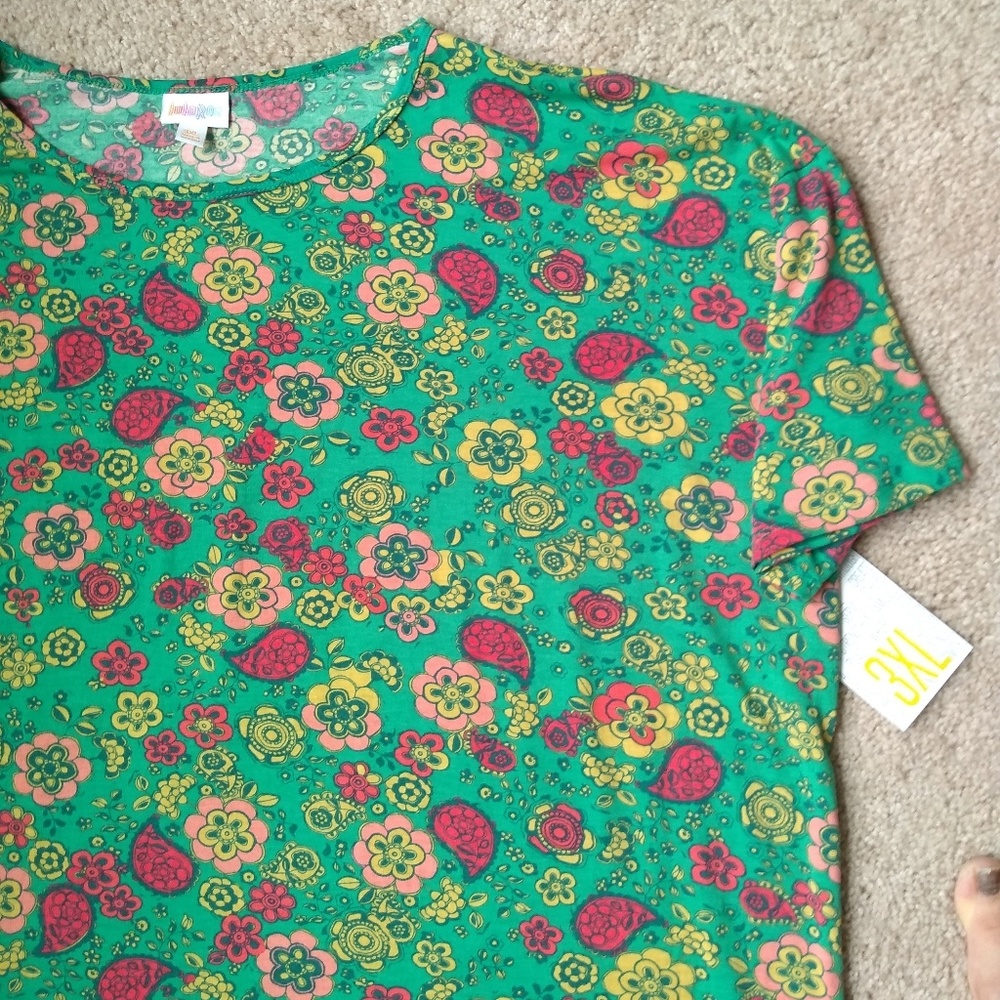 Lularoe Irma-3x green with pink and yellow floral